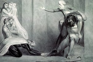 Tiriel, Borne Back to the Palace on the Shoulders of his Brother Ijim, Addressing his Five Daughters